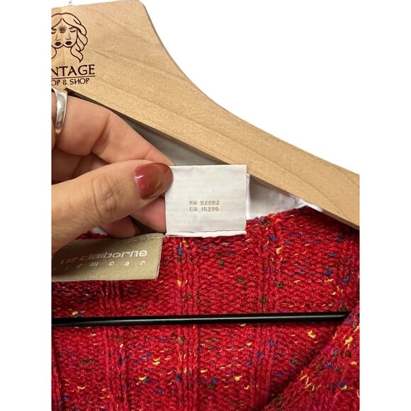 90s Vintage Liz Claiborne Red Pullover Ribbed Knit Long Sleeve Sweater Small - Picture 4 of 8